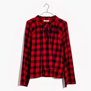 Madewell Buffalo Check Tie-Neck Popover Shirt M